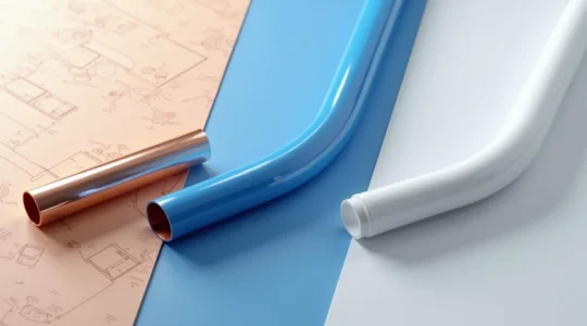 Comparaison visuelle des trois matériaux de tuyauterie : cuivre, PEX et multicouche, montrant leurs caractéristiques et applications en plomberie résidentielle.