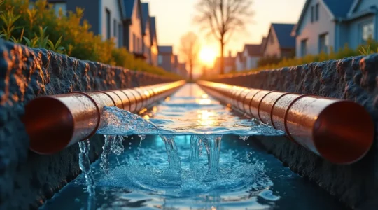 Illustration des conduites d'alimentation en eau potable souterraines sous haute pression dans un environnement urbain montréalais