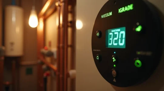 Vue d'une chaudière moderne bien entretenue avec tuyauterie et radiateurs dans un sous-sol résidentiel montréalais.