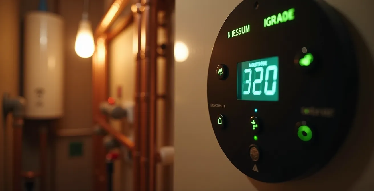 Vue d'une chaudière moderne bien entretenue avec tuyauterie et radiateurs dans un sous-sol résidentiel montréalais.