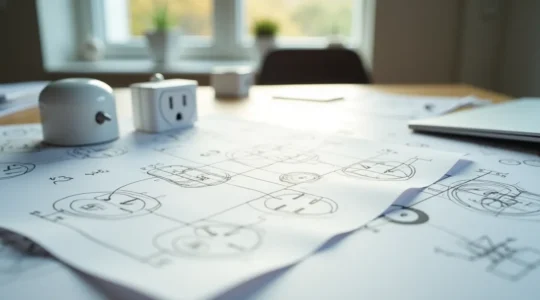 Vue d'une planification detaillee des prises de courant dans une residence a Montreal avec schemas et dispositifs de securite