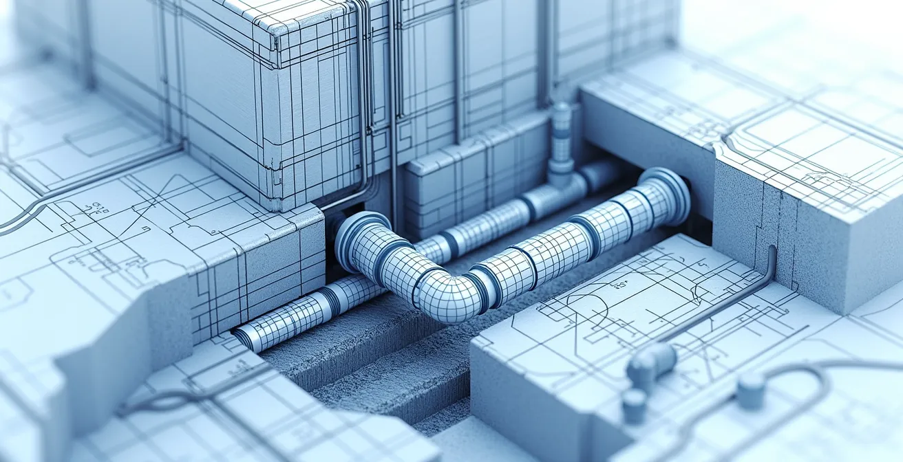 Illustration détaillée d'un regard de nettoyage de plomberie montrant son positionnement dans le système, son accès pour débouchage et son rôle dans la maintenance du réseau d'évacuation
