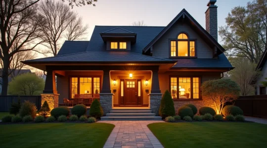 Illustration representant une maison bien entretenue a Montreal avec symboles de maintenance preventive et de valeur immobiliere