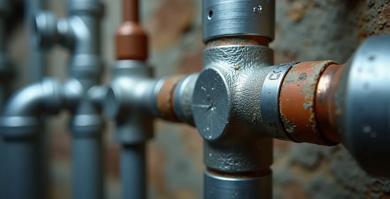 Vue macro de composants de plomberie de qualité avec finitions durables et système de ventilation moderne