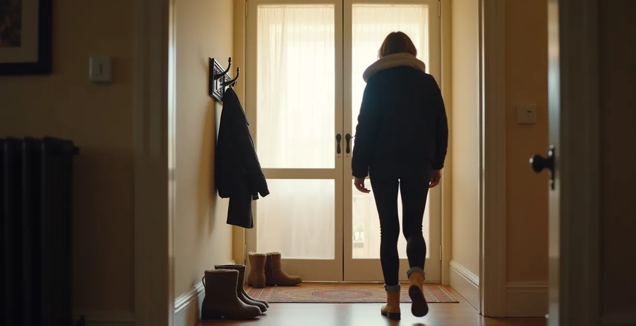 Entrée d'appartement montréalais avec paravent japonais créant un sas d'accueil