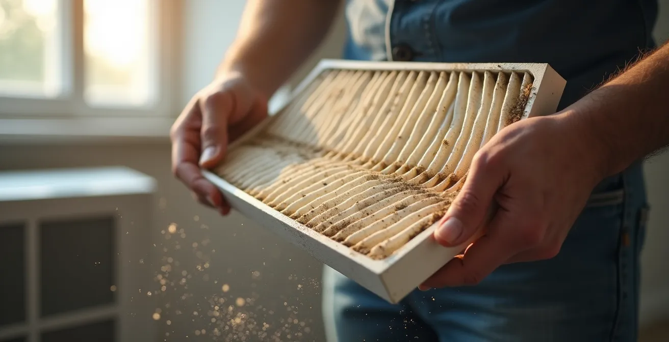Mains expertes remplaçant le filtre d'un échangeur d'air dans une maison québécoise