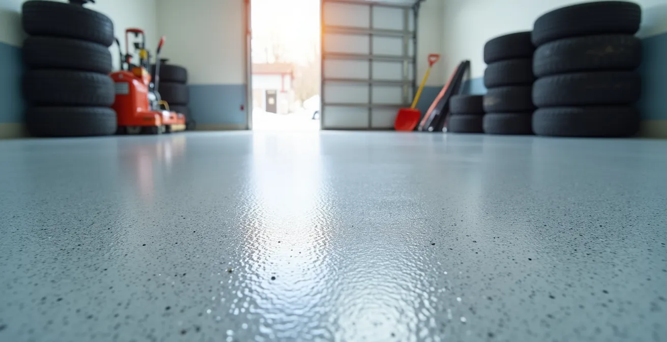 Plancher de garage avec peinture époxy et additifs antidérapants adaptée au climat québécois