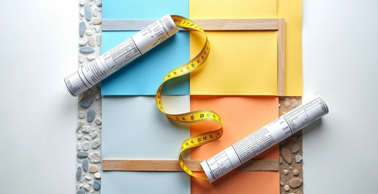 Calendrier de planification de rénovation avec matériaux et outils disposés selon les saisons québécoises