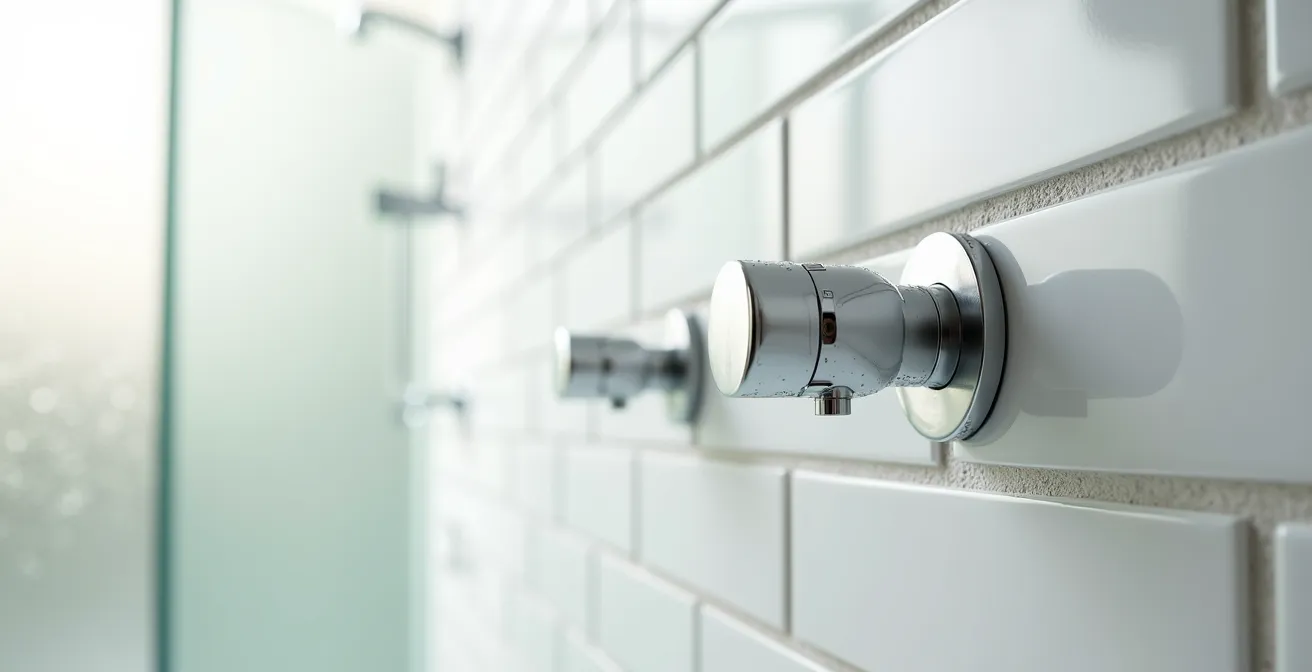 Robinet thermostatique moderne dans une salle de bain épurée