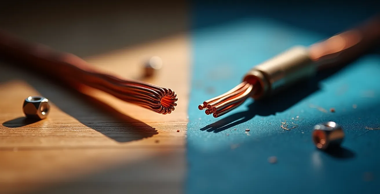 Comparaison visuelle entre une torsade de fils électriques propre et uniforme versus une mauvaise torsade